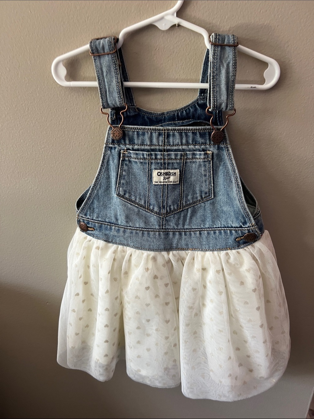 OshKosh B'gosh Blue Denim & Ivory Tulle Overall Dress